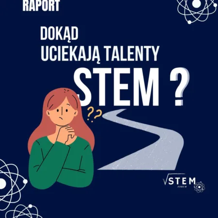 Plakat Fundacji Forum STEM – raport Dokąd uciekają talenty STEM?